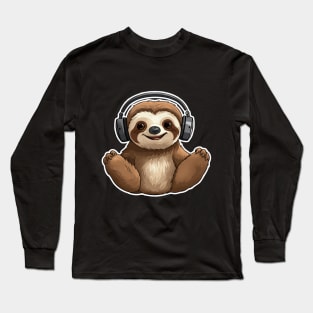 Cute Sloth Wearing Headphones Long Sleeve T-Shirt